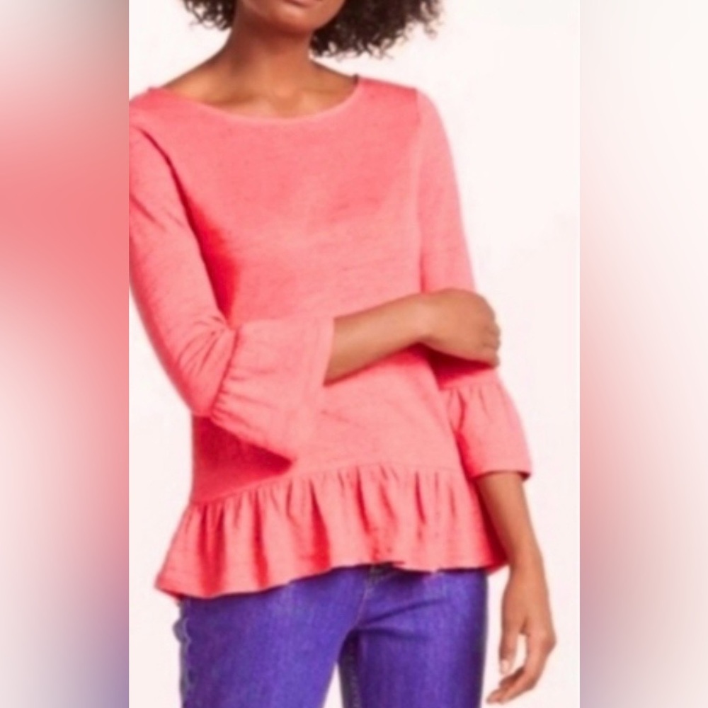BODEN 100% LINEN PEPLUM TOP, SIZE S, NWT.